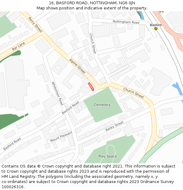 16, BASFORD ROAD, NOTTINGHAM, NG6 0JN: Location map and indicative extent of plot