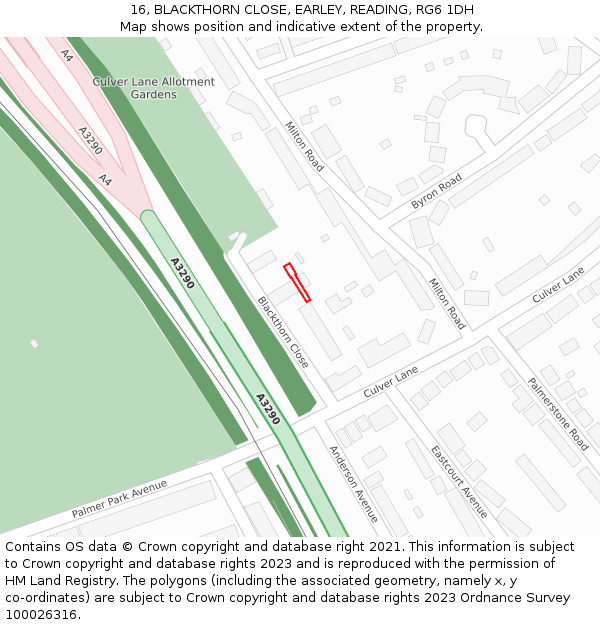 16, BLACKTHORN CLOSE, EARLEY, READING, RG6 1DH: Location map and indicative extent of plot