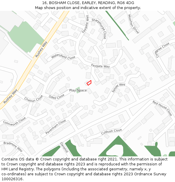 16, BOSHAM CLOSE, EARLEY, READING, RG6 4DG: Location map and indicative extent of plot