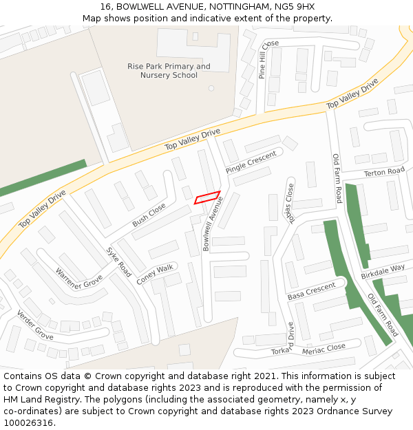 16, BOWLWELL AVENUE, NOTTINGHAM, NG5 9HX: Location map and indicative extent of plot