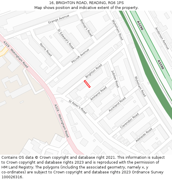 16, BRIGHTON ROAD, READING, RG6 1PS: Location map and indicative extent of plot