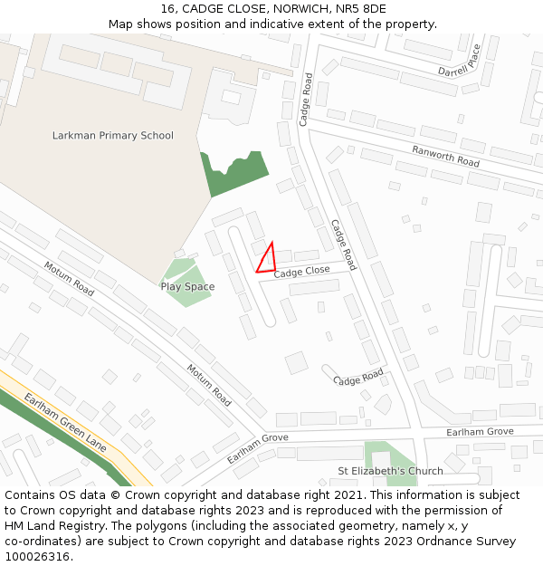 16, CADGE CLOSE, NORWICH, NR5 8DE: Location map and indicative extent of plot