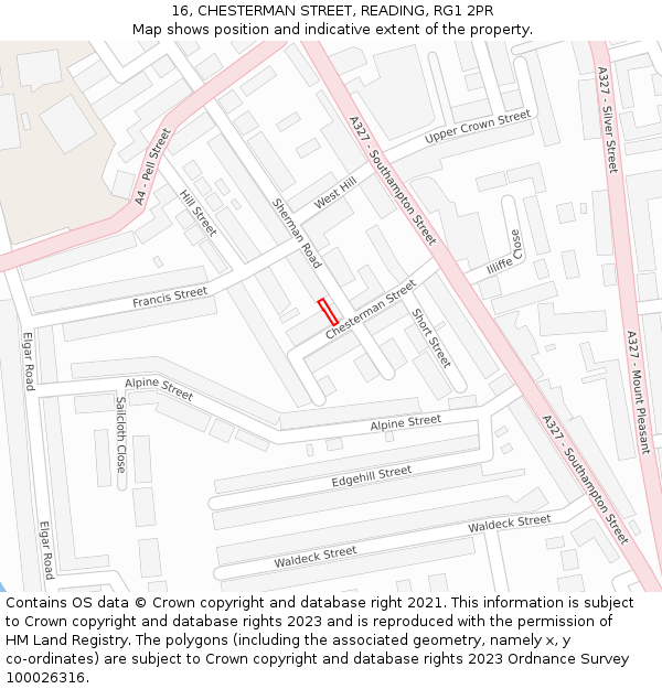 16, CHESTERMAN STREET, READING, RG1 2PR: Location map and indicative extent of plot