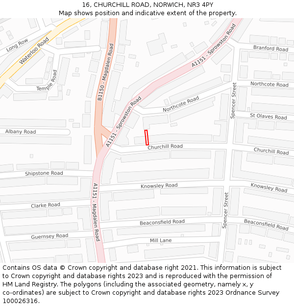 16, CHURCHILL ROAD, NORWICH, NR3 4PY: Location map and indicative extent of plot