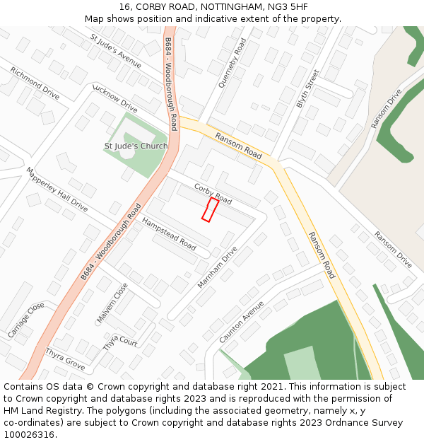 16, CORBY ROAD, NOTTINGHAM, NG3 5HF: Location map and indicative extent of plot