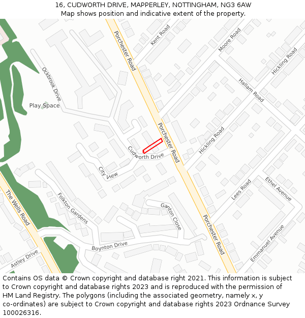16, CUDWORTH DRIVE, MAPPERLEY, NOTTINGHAM, NG3 6AW: Location map and indicative extent of plot