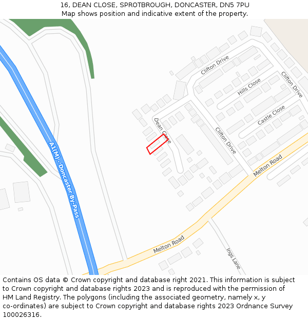 16, DEAN CLOSE, SPROTBROUGH, DONCASTER, DN5 7PU: Location map and indicative extent of plot