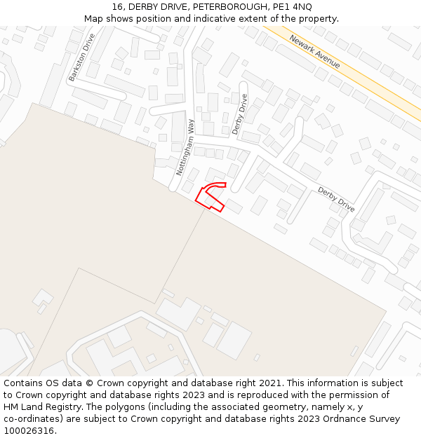 16, DERBY DRIVE, PETERBOROUGH, PE1 4NQ: Location map and indicative extent of plot