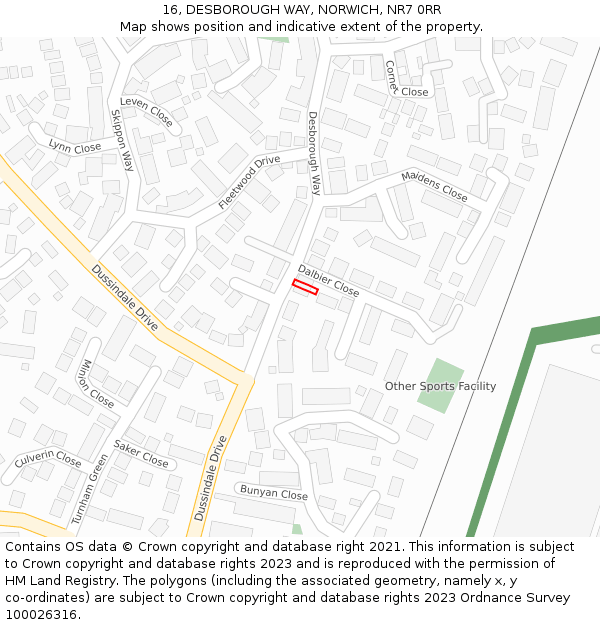 16, DESBOROUGH WAY, NORWICH, NR7 0RR: Location map and indicative extent of plot