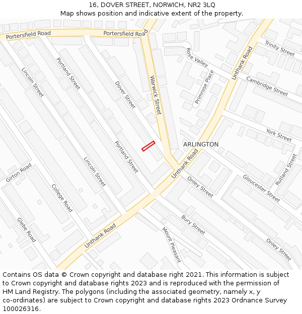 16, DOVER STREET, NORWICH, NR2 3LQ: Location map and indicative extent of plot