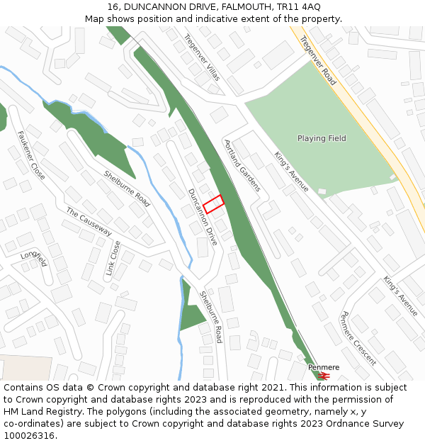 16, DUNCANNON DRIVE, FALMOUTH, TR11 4AQ: Location map and indicative extent of plot