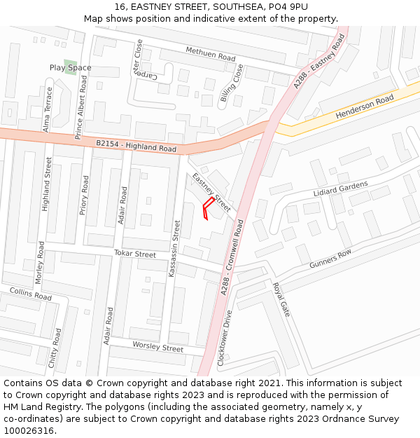 16, EASTNEY STREET, SOUTHSEA, PO4 9PU: Location map and indicative extent of plot