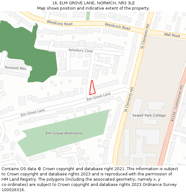 16, ELM GROVE LANE, NORWICH, NR3 3LE: Location map and indicative extent of plot