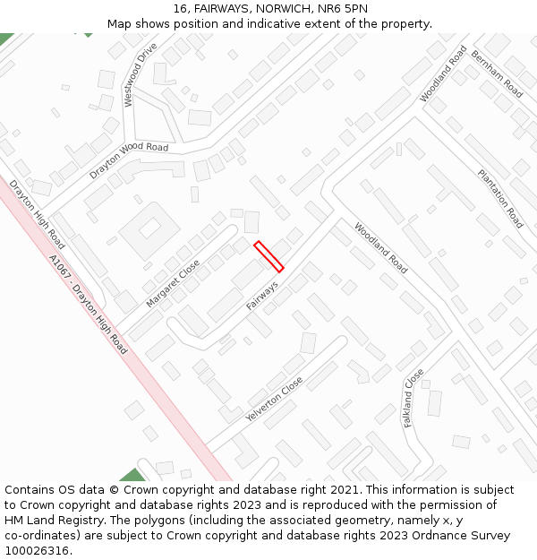 16, FAIRWAYS, NORWICH, NR6 5PN: Location map and indicative extent of plot