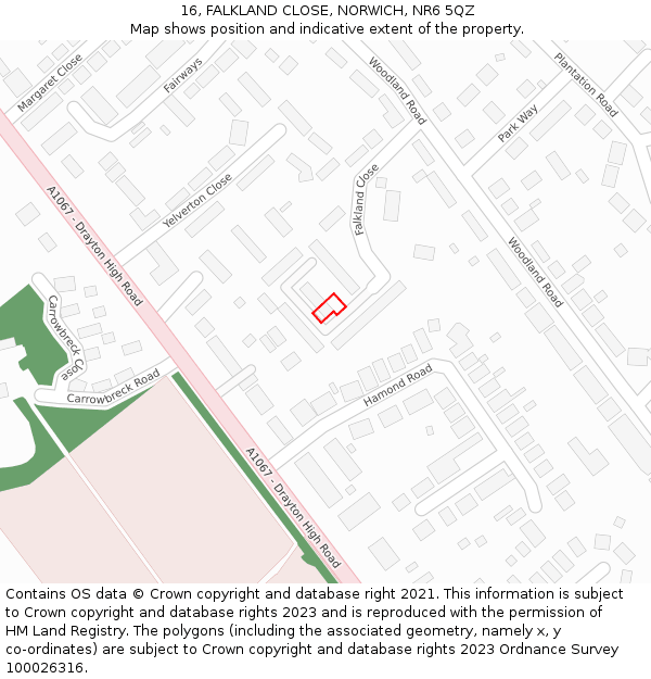 16, FALKLAND CLOSE, NORWICH, NR6 5QZ: Location map and indicative extent of plot