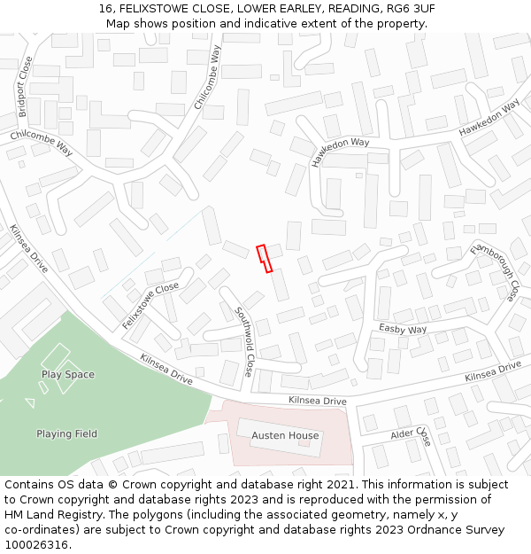 16, FELIXSTOWE CLOSE, LOWER EARLEY, READING, RG6 3UF: Location map and indicative extent of plot
