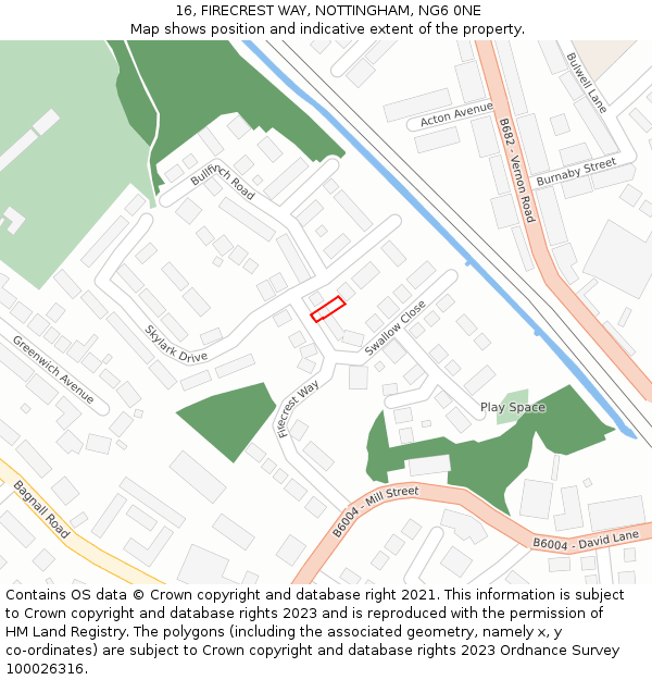 16, FIRECREST WAY, NOTTINGHAM, NG6 0NE: Location map and indicative extent of plot