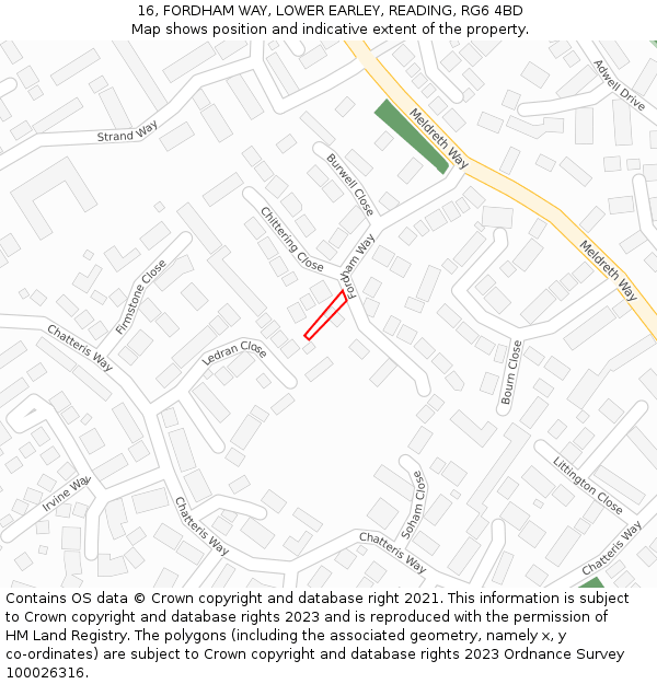 16, FORDHAM WAY, LOWER EARLEY, READING, RG6 4BD: Location map and indicative extent of plot