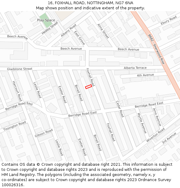 16, FOXHALL ROAD, NOTTINGHAM, NG7 6NA: Location map and indicative extent of plot