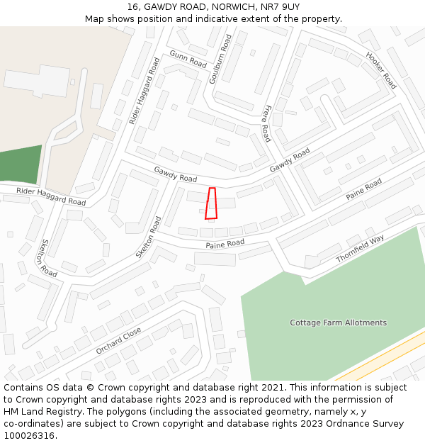 16, GAWDY ROAD, NORWICH, NR7 9UY: Location map and indicative extent of plot