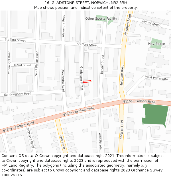 16, GLADSTONE STREET, NORWICH, NR2 3BH: Location map and indicative extent of plot
