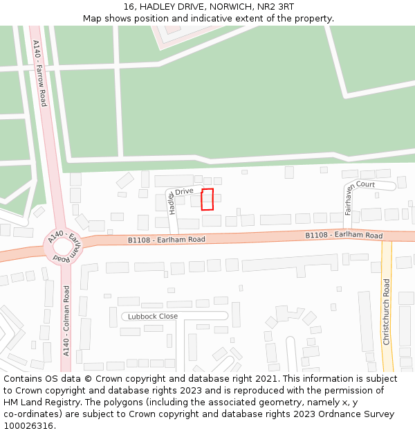 16, HADLEY DRIVE, NORWICH, NR2 3RT: Location map and indicative extent of plot