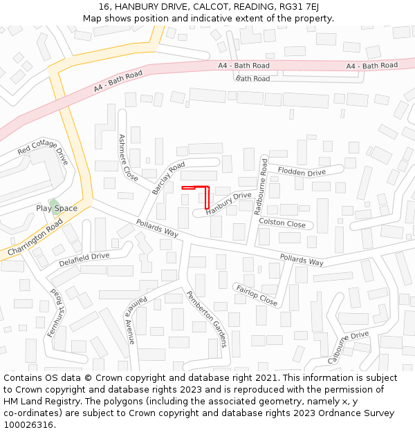 16, HANBURY DRIVE, CALCOT, READING, RG31 7EJ: Location map and indicative extent of plot