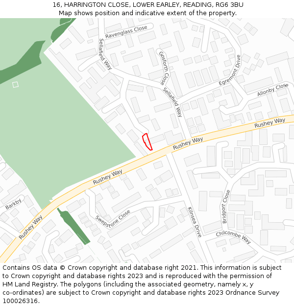 16, HARRINGTON CLOSE, LOWER EARLEY, READING, RG6 3BU: Location map and indicative extent of plot