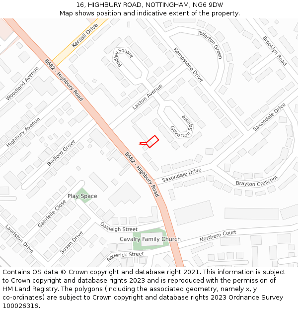 16, HIGHBURY ROAD, NOTTINGHAM, NG6 9DW: Location map and indicative extent of plot