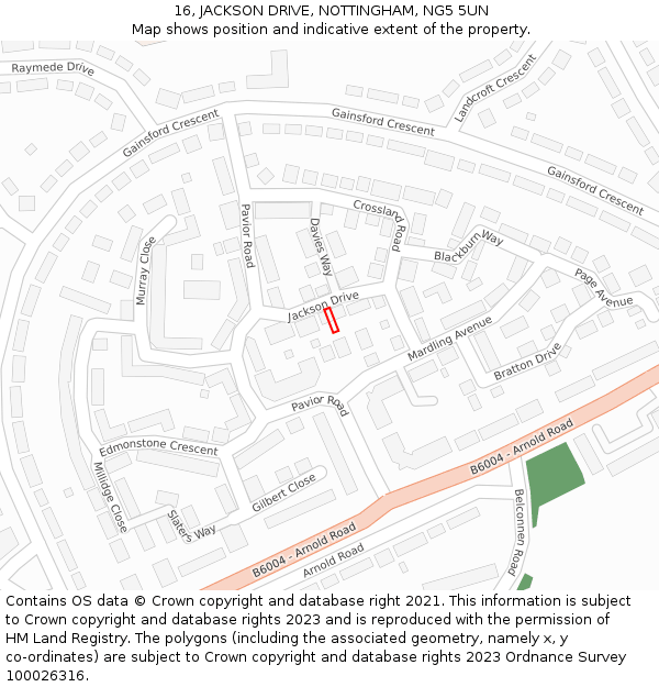 16, JACKSON DRIVE, NOTTINGHAM, NG5 5UN: Location map and indicative extent of plot
