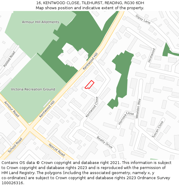 16, KENTWOOD CLOSE, TILEHURST, READING, RG30 6DH: Location map and indicative extent of plot