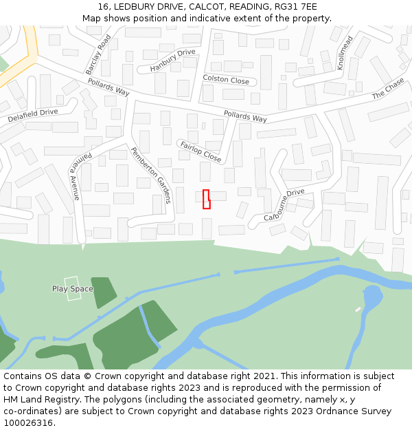 16, LEDBURY DRIVE, CALCOT, READING, RG31 7EE: Location map and indicative extent of plot