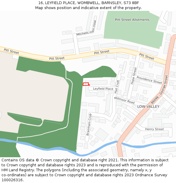 16, LEYFIELD PLACE, WOMBWELL, BARNSLEY, S73 8BF: Location map and indicative extent of plot