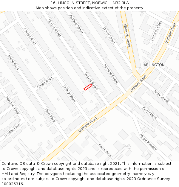 16, LINCOLN STREET, NORWICH, NR2 3LA: Location map and indicative extent of plot
