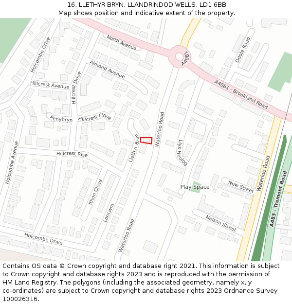 16, LLETHYR BRYN, LLANDRINDOD WELLS, LD1 6BB: Location map and indicative extent of plot