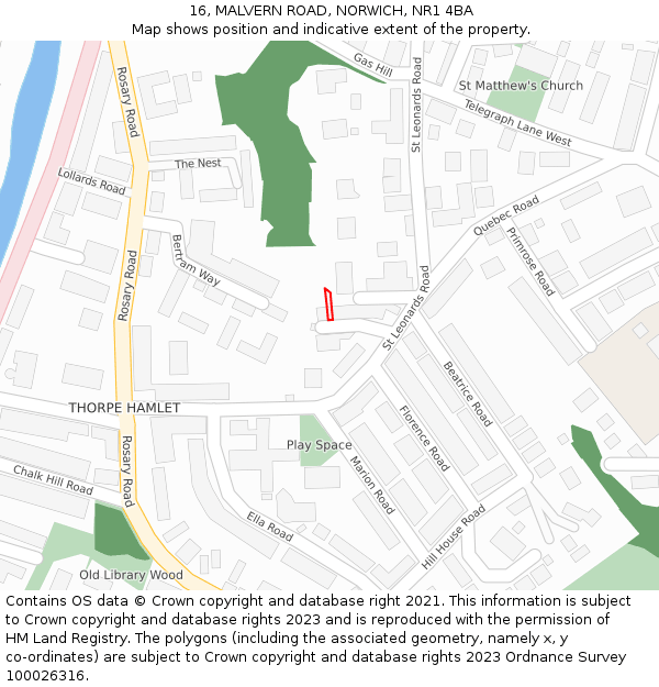 16, MALVERN ROAD, NORWICH, NR1 4BA: Location map and indicative extent of plot