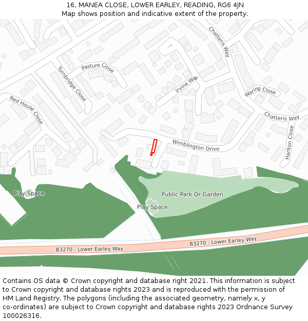 16, MANEA CLOSE, LOWER EARLEY, READING, RG6 4JN: Location map and indicative extent of plot