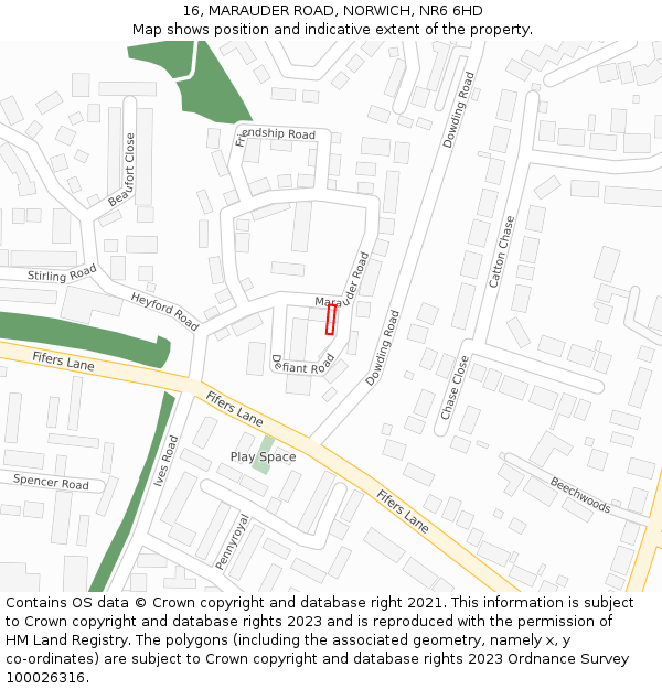 16, MARAUDER ROAD, NORWICH, NR6 6HD: Location map and indicative extent of plot