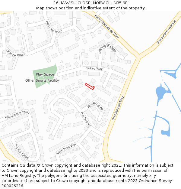 16, MAVISH CLOSE, NORWICH, NR5 9PJ: Location map and indicative extent of plot