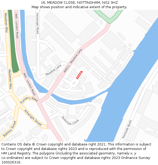 16, MEADOW CLOSE, NOTTINGHAM, NG2 3HZ: Location map and indicative extent of plot