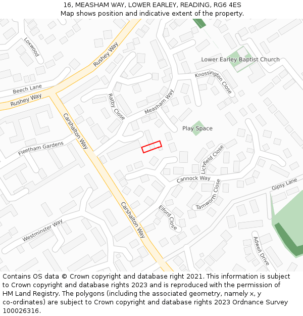 16, MEASHAM WAY, LOWER EARLEY, READING, RG6 4ES: Location map and indicative extent of plot