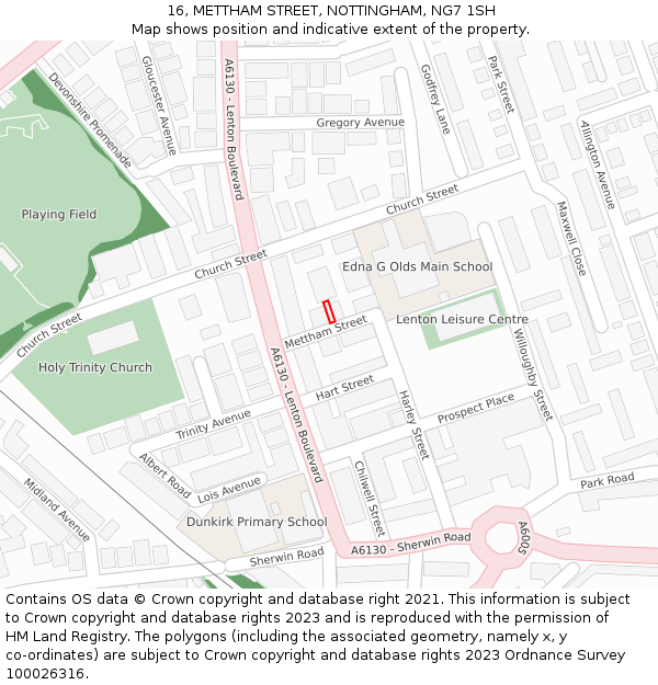 16, METTHAM STREET, NOTTINGHAM, NG7 1SH: Location map and indicative extent of plot