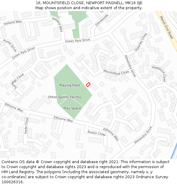 16, MOUNTSFIELD CLOSE, NEWPORT PAGNELL, MK16 0JE: Location map and indicative extent of plot