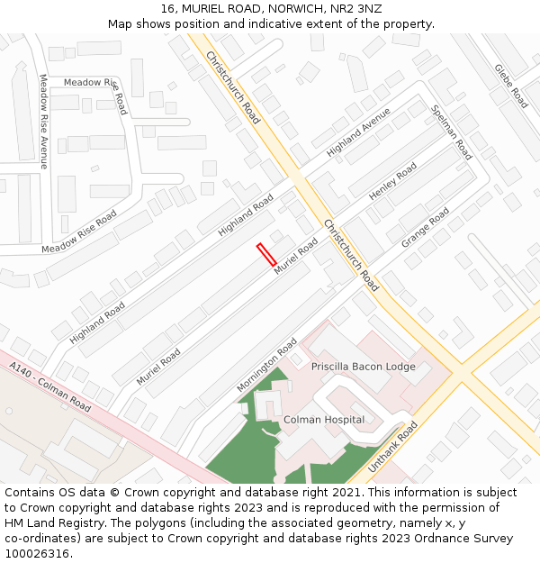 16, MURIEL ROAD, NORWICH, NR2 3NZ: Location map and indicative extent of plot
