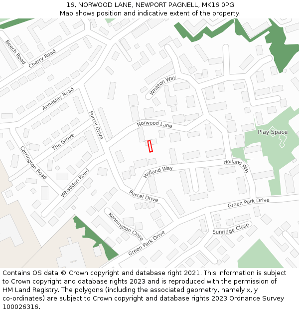16, NORWOOD LANE, NEWPORT PAGNELL, MK16 0PG: Location map and indicative extent of plot