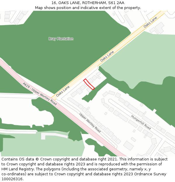 16, OAKS LANE, ROTHERHAM, S61 2AA: Location map and indicative extent of plot
