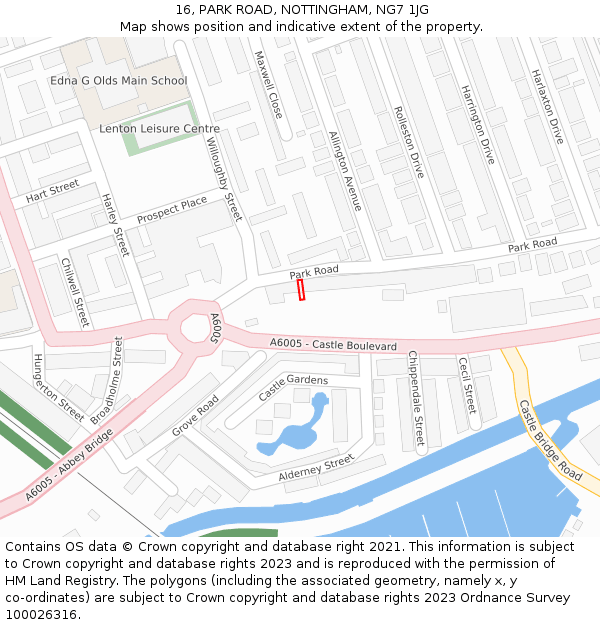 16, PARK ROAD, NOTTINGHAM, NG7 1JG: Location map and indicative extent of plot