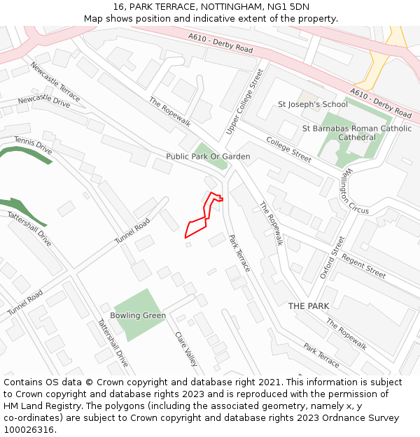 16, PARK TERRACE, NOTTINGHAM, NG1 5DN: Location map and indicative extent of plot