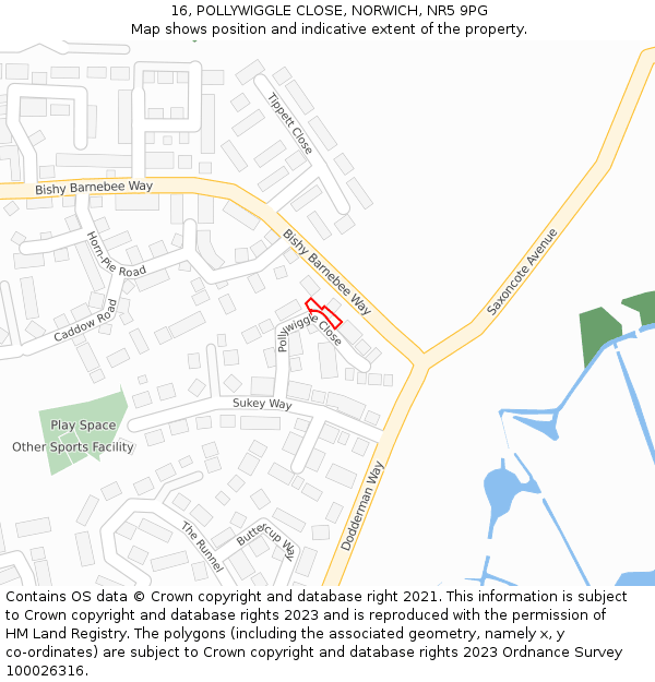 16, POLLYWIGGLE CLOSE, NORWICH, NR5 9PG: Location map and indicative extent of plot