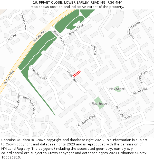 16, PRIVET CLOSE, LOWER EARLEY, READING, RG6 4NY: Location map and indicative extent of plot